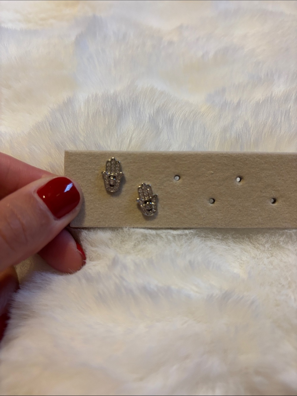 Sterling Silver Hamsa Hand Stud Earrings - Silver